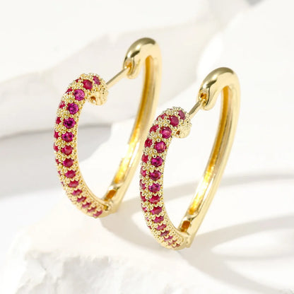 1 Pair Sweet Heart Shape Plating Inlay Copper Zircon Gold Plated Hoop Earrings