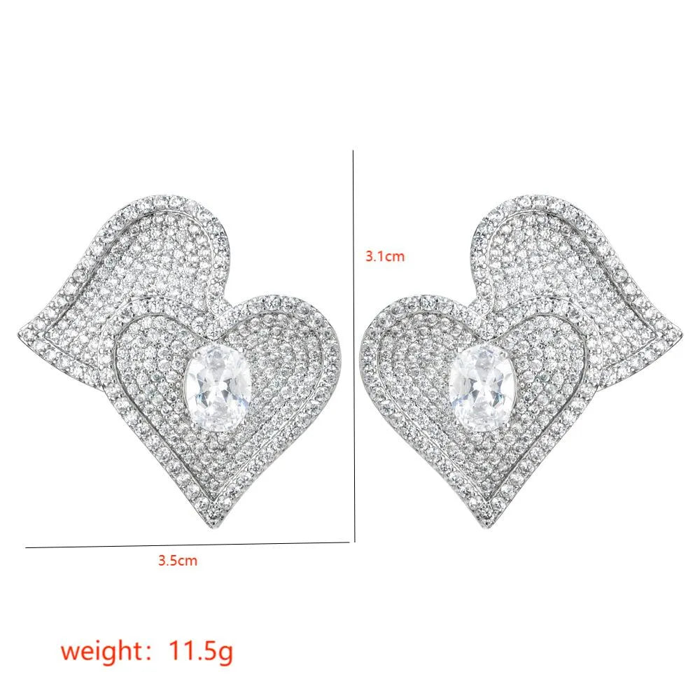 1 Pair Sweet Heart Shape Plating Inlay Copper Zircon White Gold Plated Ear Studs