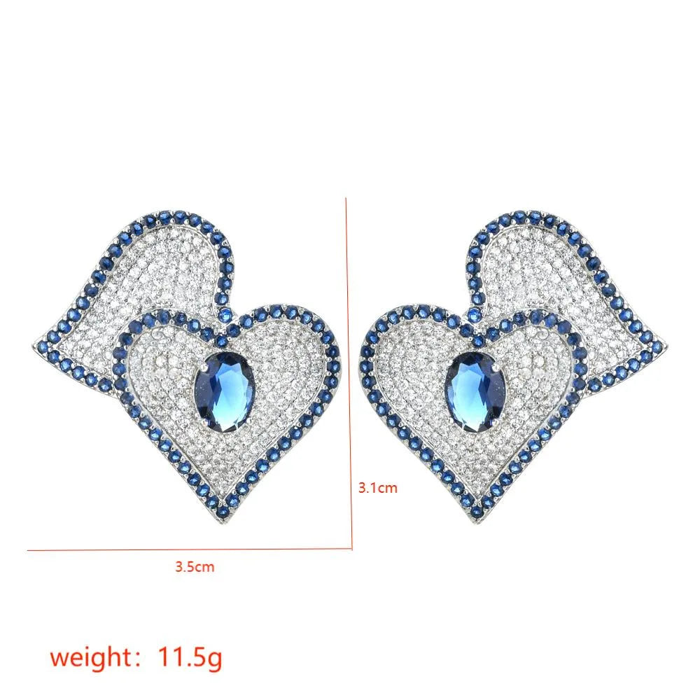 1 Pair Sweet Heart Shape Plating Inlay Copper Zircon White Gold Plated Ear Studs