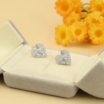 1 Pair Sweet Heart Shape Plating Inlay Copper Zircon White Gold Plated Ear Studs