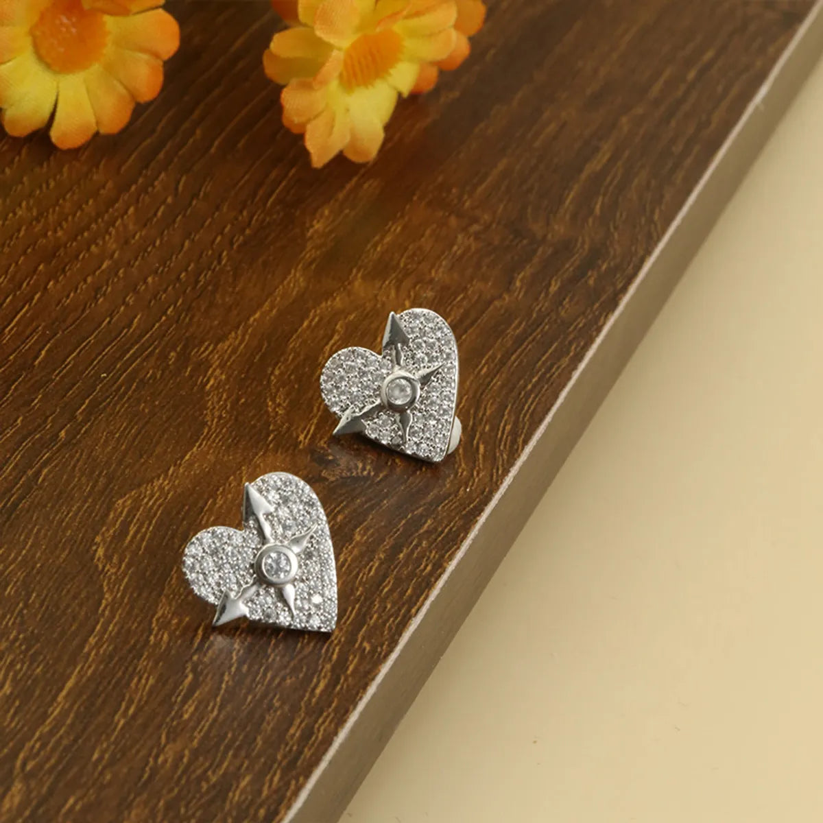 1 Pair Sweet Heart Shape Plating Inlay Copper Zircon White Gold Plated Ear Studs