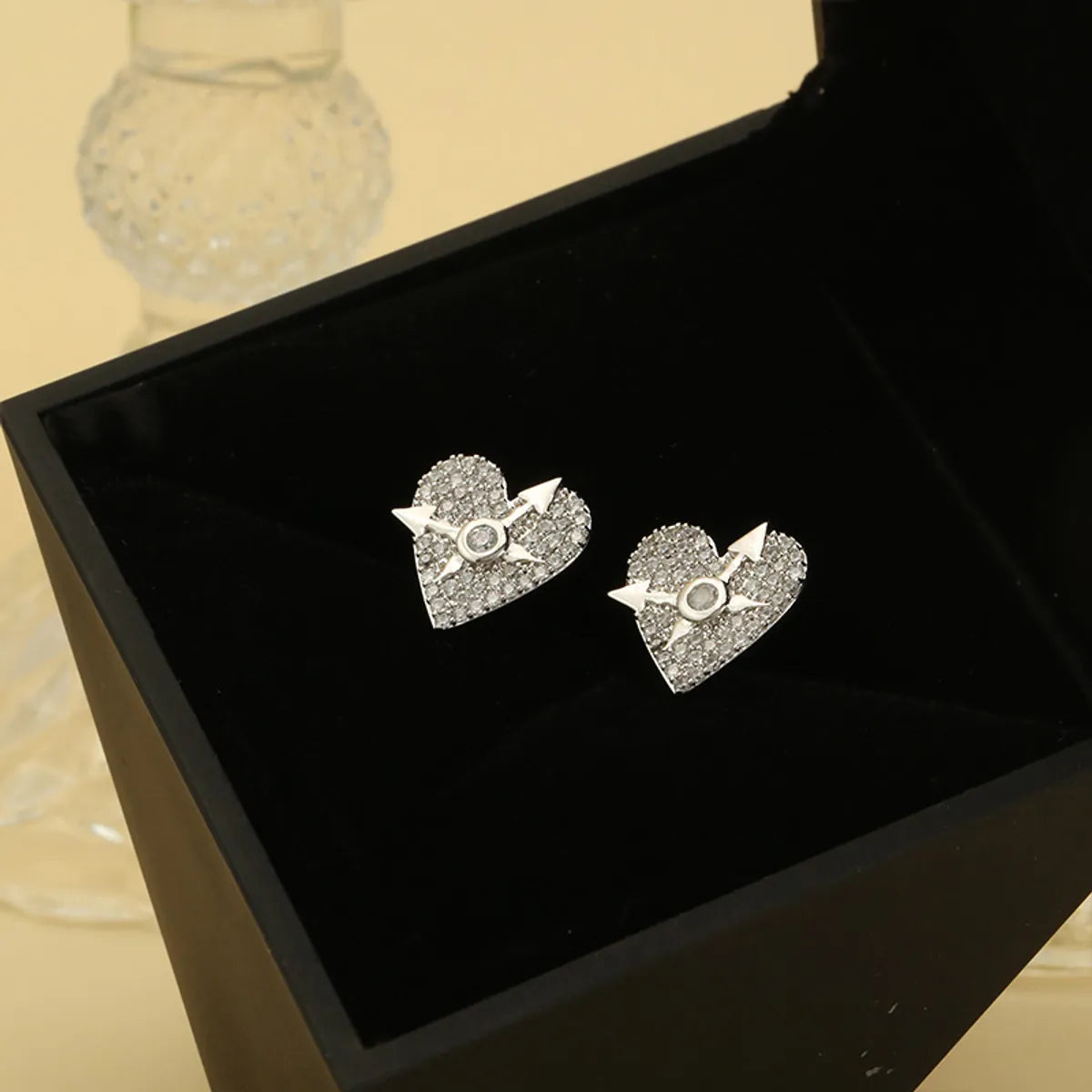 1 Pair Sweet Heart Shape Plating Inlay Copper Zircon White Gold Plated Ear Studs