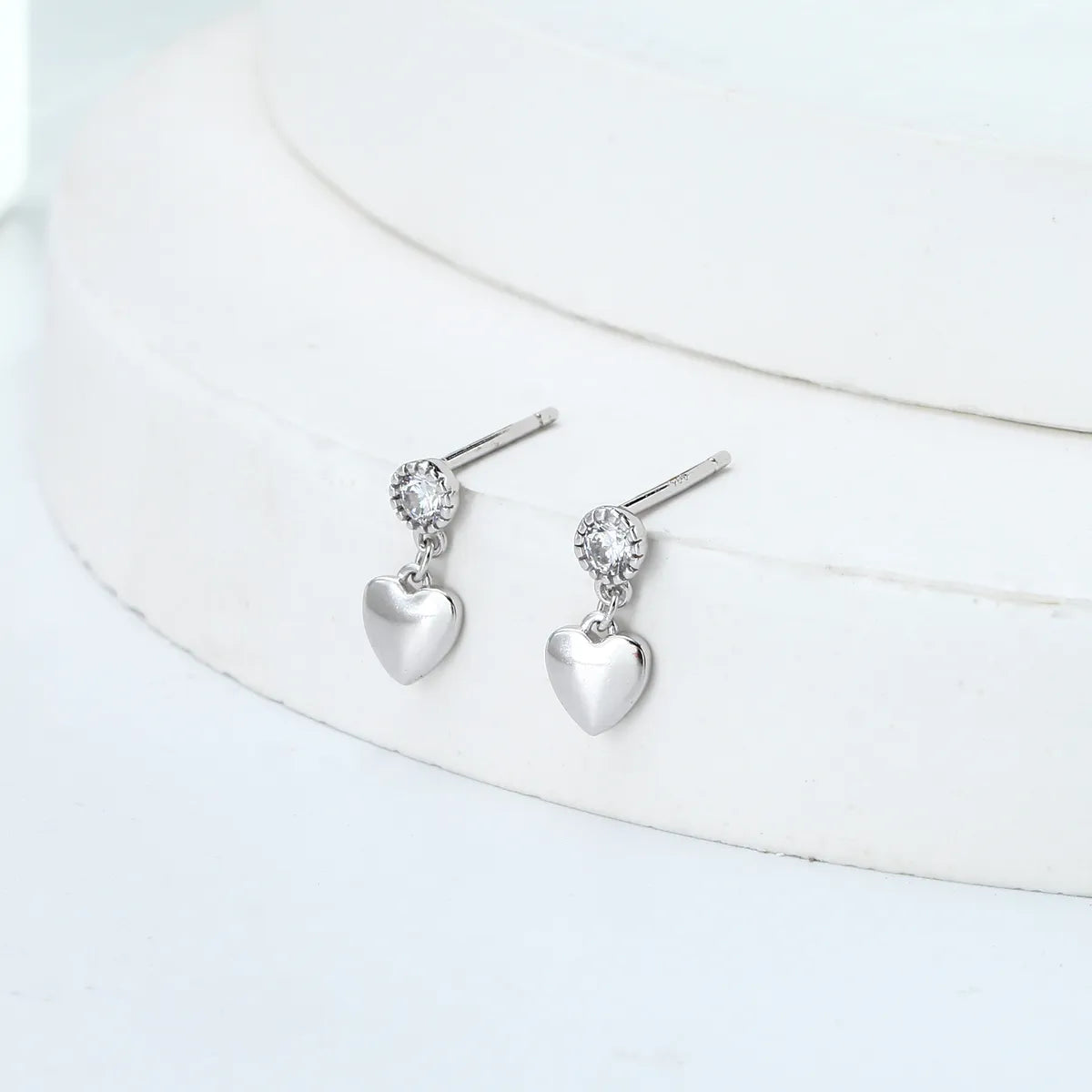 1 Pair Sweet Heart Shape Plating Inlay Sterling Silver Zircon Drop Earrings