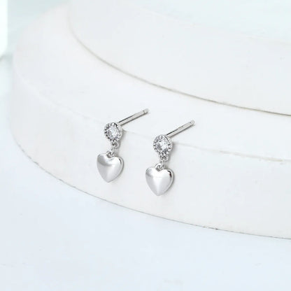 1 Pair Sweet Heart Shape Plating Inlay Sterling Silver Zircon Drop Earrings