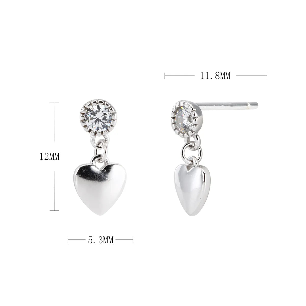 1 Pair Sweet Heart Shape Plating Inlay Sterling Silver Zircon Drop Earrings