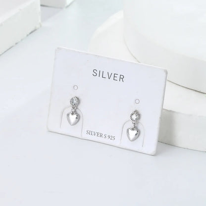 1 Pair Sweet Heart Shape Plating Inlay Sterling Silver Zircon Drop Earrings