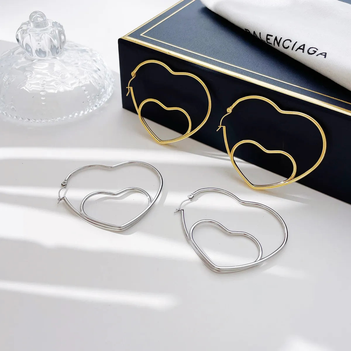 1 Pair Sweet Heart Shape Plating Stainless Steel Hoop Earrings