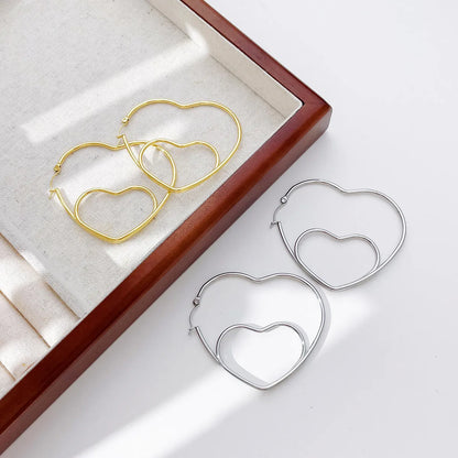 1 Pair Sweet Heart Shape Plating Stainless Steel Hoop Earrings