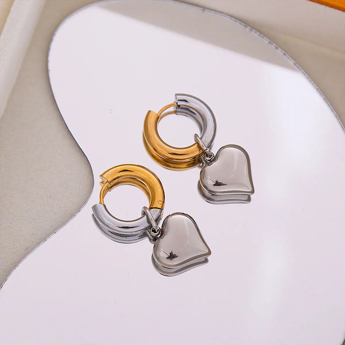 1 Pair Sweet Heart Shape Plating Titanium Steel 18K Gold Plated Drop Earrings