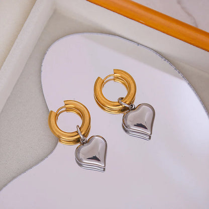 1 Pair Sweet Heart Shape Plating Titanium Steel 18K Gold Plated Drop Earrings