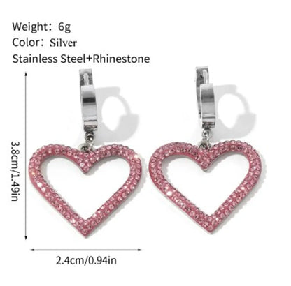 1 Pair Sweet Heart Shape Polishing Plating Inlay Titanium Steel Rhinestones Drop Earrings