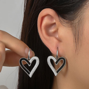 1 Pair Sweet Heart Shape Polishing Plating Inlay Titanium Steel Rhinestones Drop Earrings