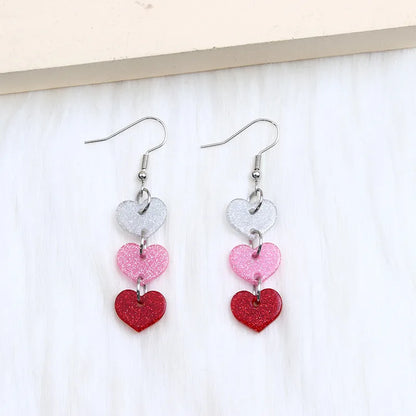 1 Pair Sweet Heart Shape Printing Arylic Drop Earrings