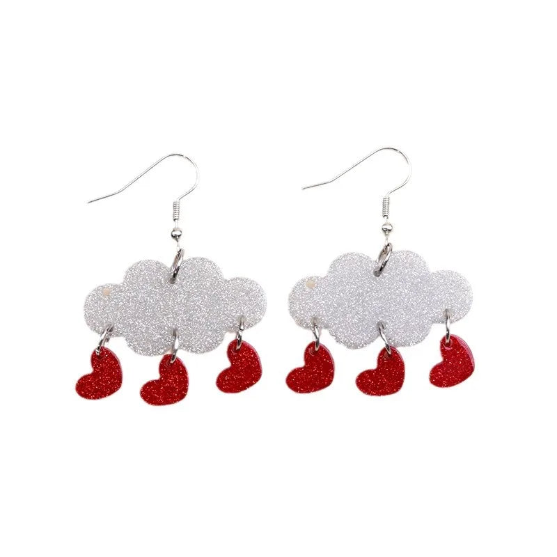 1 Pair Sweet Heart Shape Printing Arylic Drop Earrings