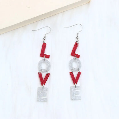 1 Pair Sweet Heart Shape Printing Arylic Drop Earrings