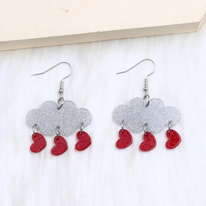 1 Pair Sweet Heart Shape Printing Arylic Drop Earrings