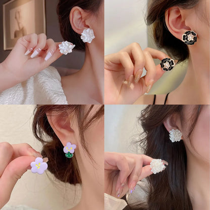 1 Pair Sweet Heart Shape Rose Flower Inlay Imitation Pearl Alloy Rhinestones Earrings