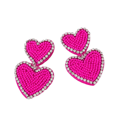 1 Pair Sweet Heart Shape Seed Bead Drop Earrings