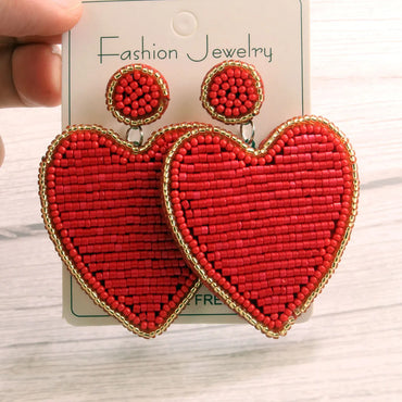 1 Pair Sweet Heart Shape Seed Bead Drop Earrings