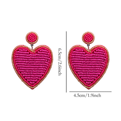 1 Pair Sweet Heart Shape Seed Bead Drop Earrings