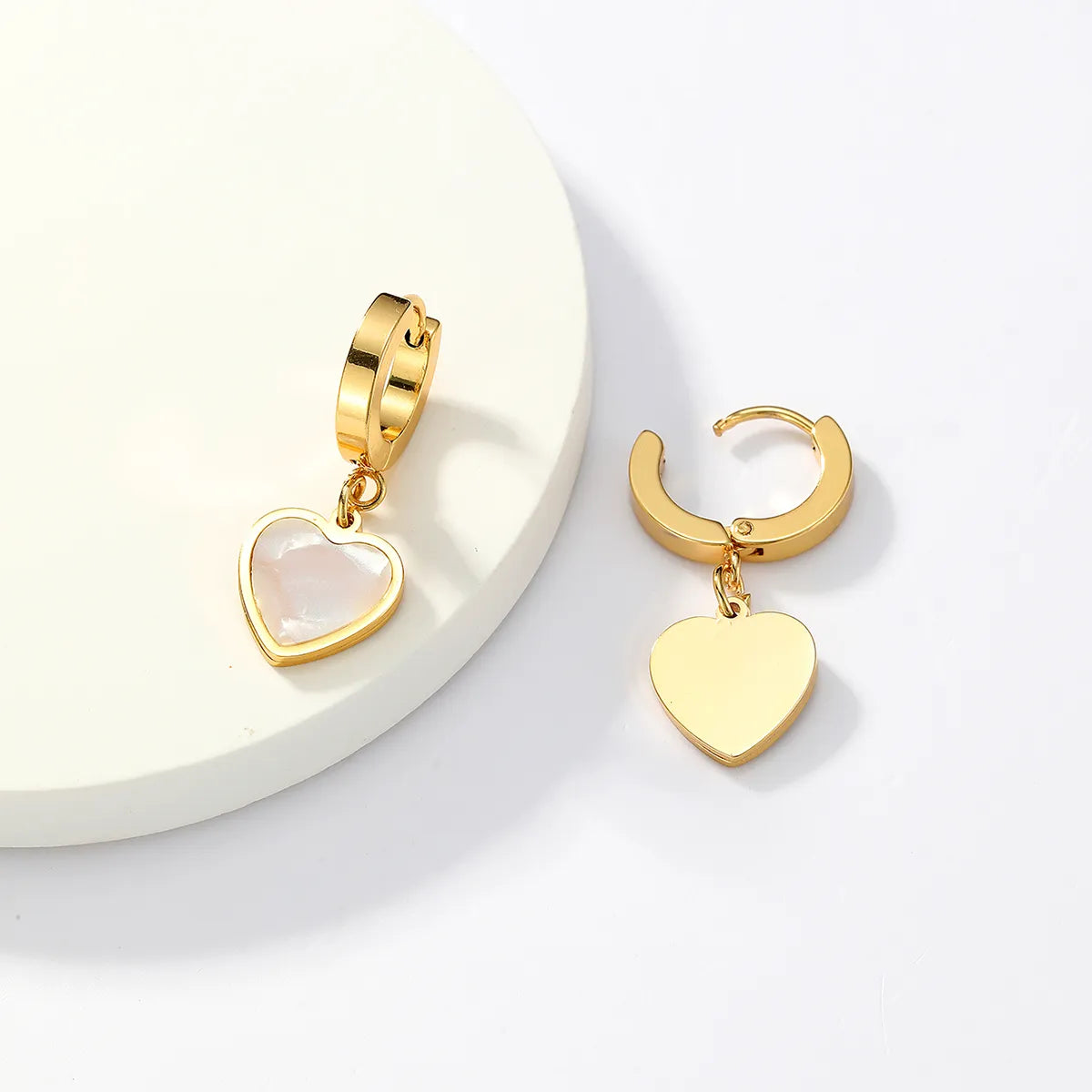 1 Pair Sweet Heart Shape Stainless Steel Plating Inlay Shell Drop Earrings