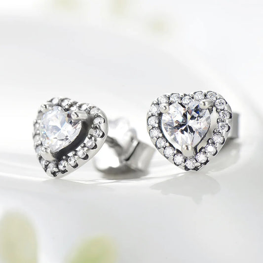 1 Pair Sweet Heart Shape Plating Three-dimensional Inlay Sterling Silver Zircon Ear Studs