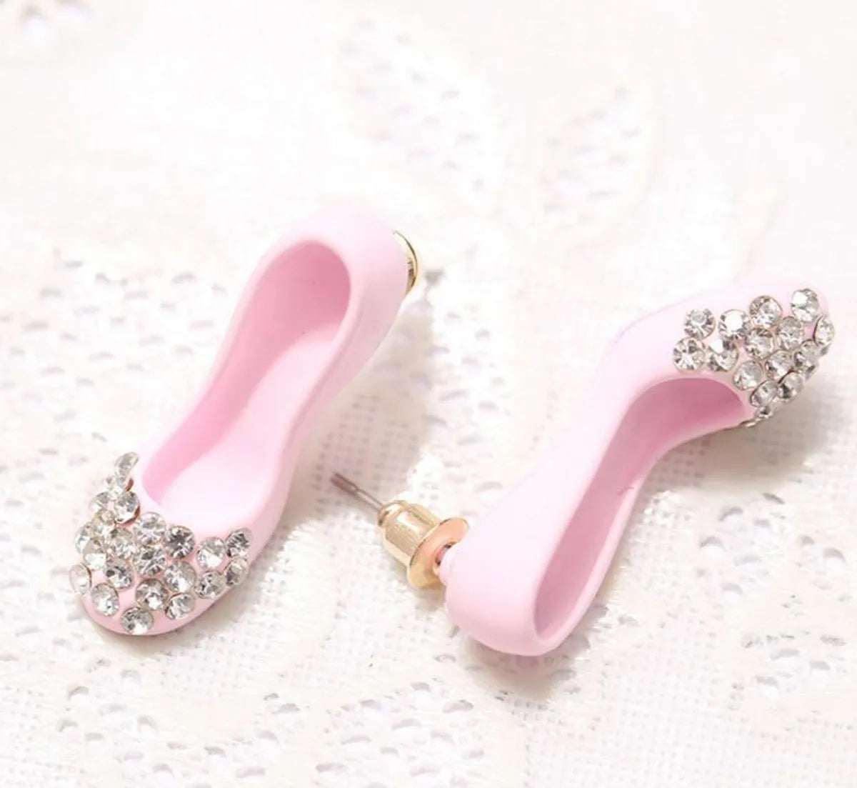 1 Pair Sweet High Heel Inlay Alloy Rhinestones Ear Studs