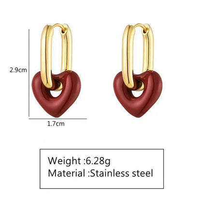 1 Pair Sweet IG Style Heart Shape 304 Stainless Steel 18K Gold Plated Drop Earrings