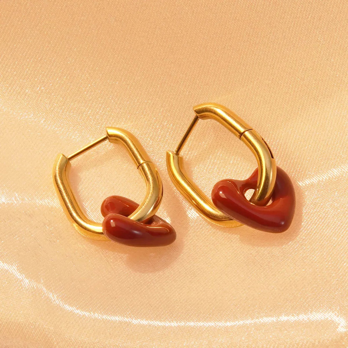 1 Pair Sweet IG Style Heart Shape 304 Stainless Steel 18K Gold Plated Drop Earrings