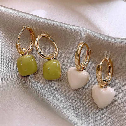 1 Pair Sweet IG Style Heart Shape Rectangle Enamel Alloy Gold Plated Silver Plated Drop Earrings