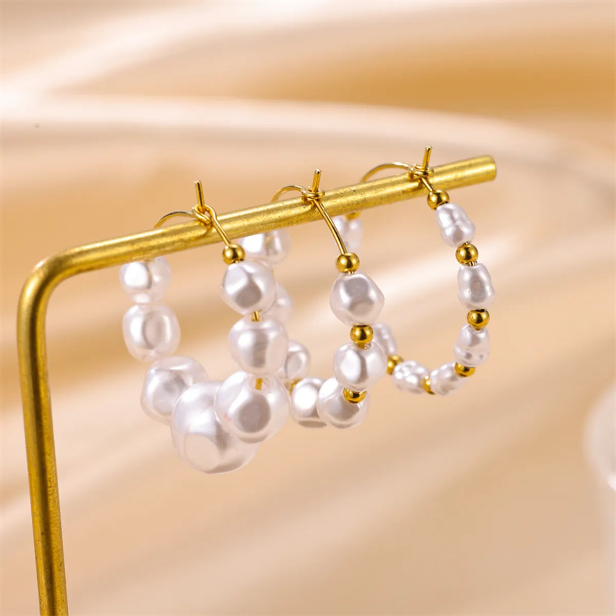 1 Pair Sweet Irregular Beaded Stainless Steel Baroque Pearls 18k Gold Plated Earrings