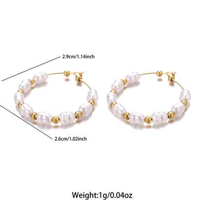 1 Pair Sweet Irregular Beaded Stainless Steel Baroque Pearls 18k Gold Plated Earrings