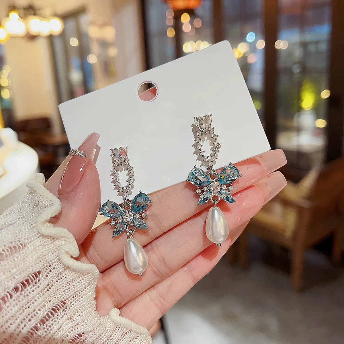 1 Pair Sweet Korean Style Butterfly Inlay Alloy Zircon Drop Earrings