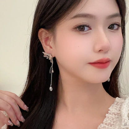 1 Pair Sweet Korean Style Butterfly Plating Inlay Alloy Metal Imitation Pearl Rhinestones Glass Drop Earrings