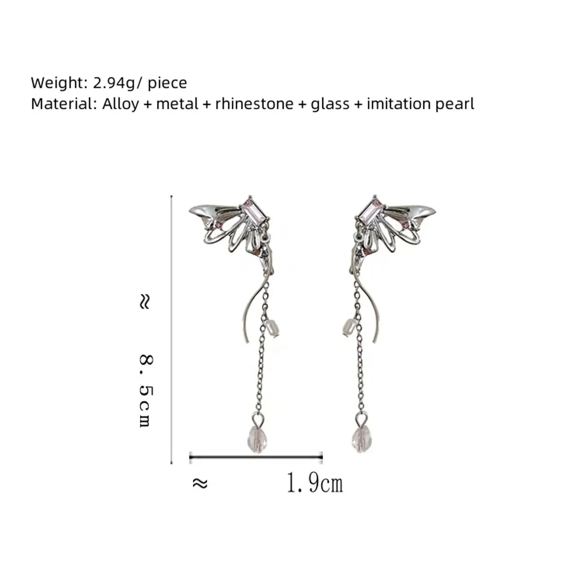 1 Pair Sweet Korean Style Butterfly Plating Inlay Alloy Metal Imitation Pearl Rhinestones Glass Drop Earrings