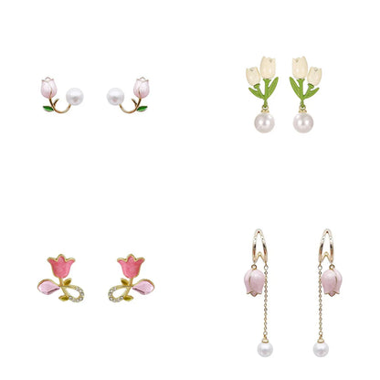 1 Pair Sweet Korean Style Flower Plating Alloy Earrings