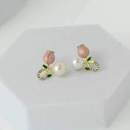 1 Pair Sweet Korean Style Flower Plating Alloy Earrings