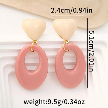 1 Pair Sweet Korean Style Oval Heart Shape Arylic Drop Earrings