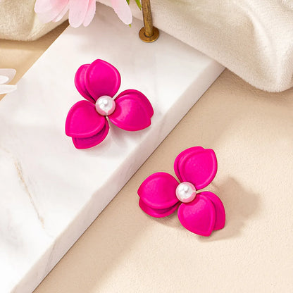 1 Pair Sweet Korean Style Pearl Flower Stoving Varnish Iron Pearl Gold Plated Drop Earrings