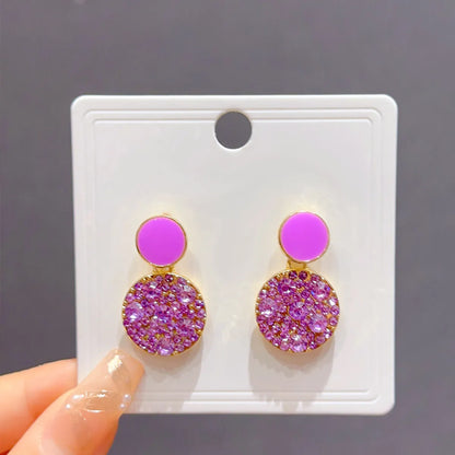 1 Pair Sweet Korean Style Round Enamel Inlay Alloy Rhinestones Drop Earrings