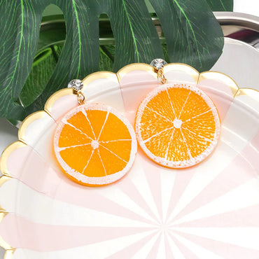 1 Pair Sweet Lemon Fruit Arylic Inlay Rhinestones Women'S Drop Earrings