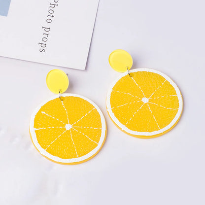 1 Pair Sweet Lemon Fruit Arylic Inlay Rhinestones Women'S Drop Earrings