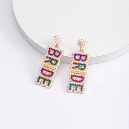 1 Pair Sweet Letter Alloy Seed Bead Huichol Earrings Drop Earrings