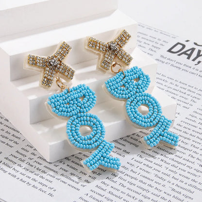 1 Pair Sweet Letter Asymmetrical Stainless Steel Cloth Glass Drop Earrings