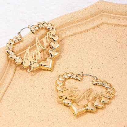 1 Pair Sweet Letter Heart Shape Alloy Hoop Earrings