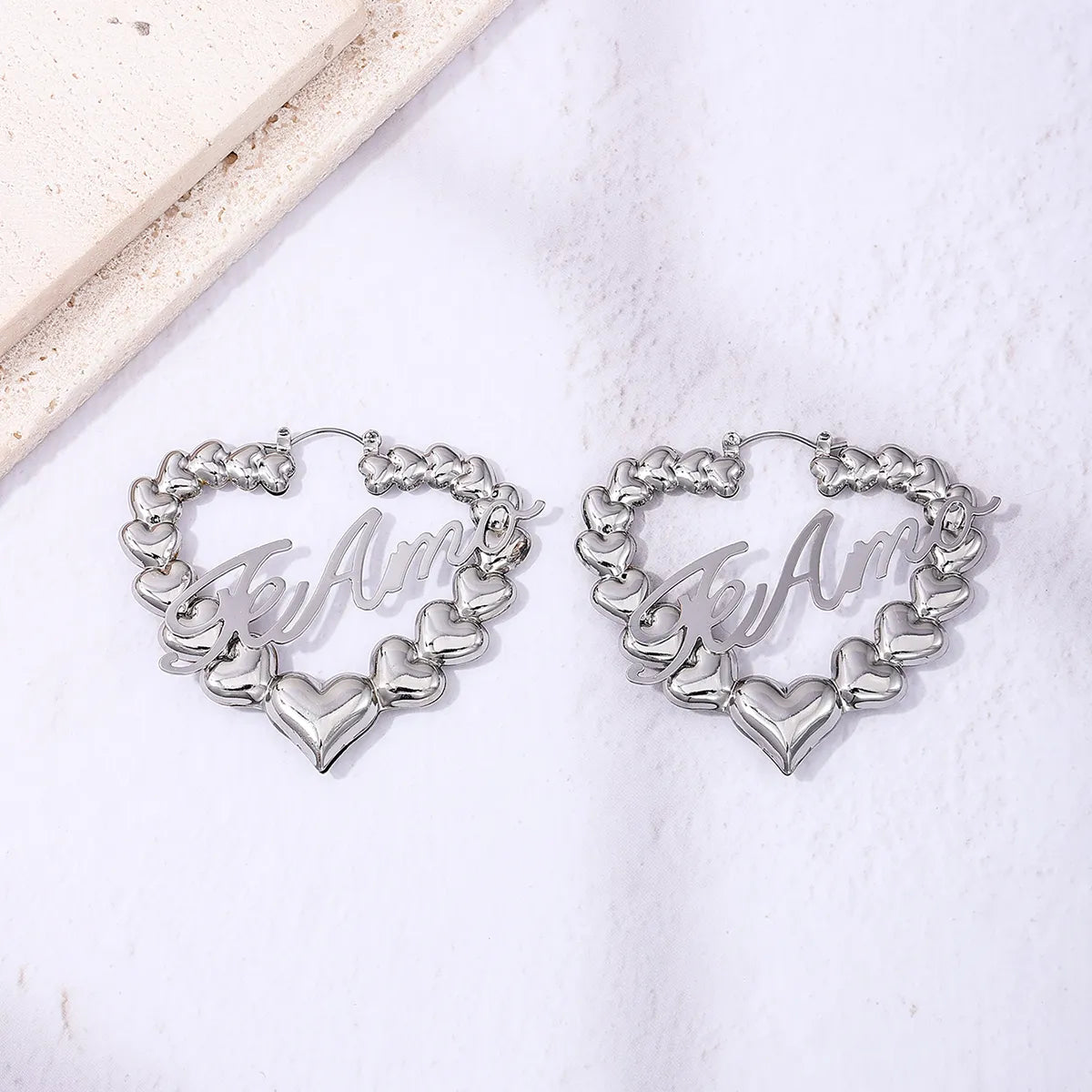 1 Pair Sweet Letter Heart Shape Alloy Hoop Earrings