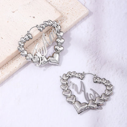 1 Pair Sweet Letter Heart Shape Alloy Hoop Earrings