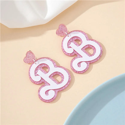 1 Pair Sweet Letter Heart Shape Arylic Drop Earrings