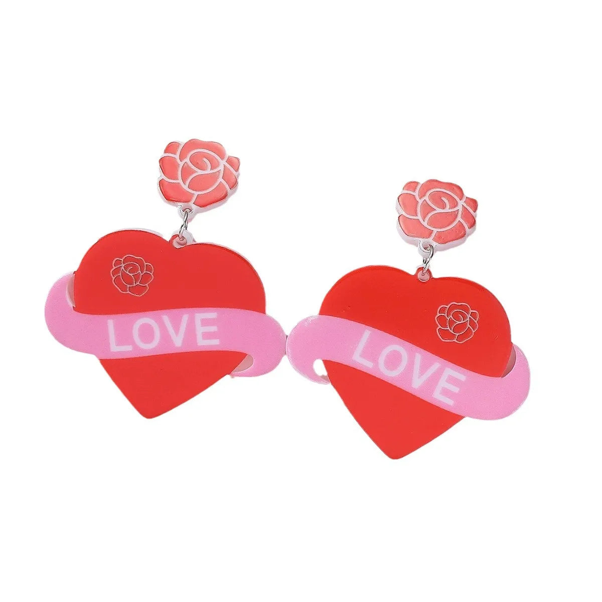 1 Pair Sweet Letter Heart Shape Flower Stamping Arylic Drop Earrings