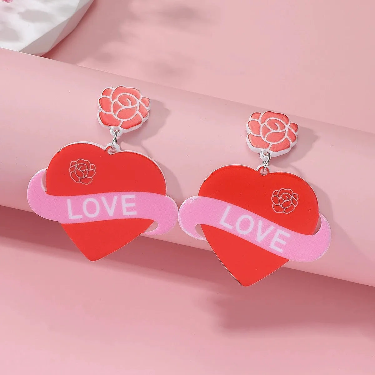 1 Pair Sweet Letter Heart Shape Flower Stamping Arylic Drop Earrings